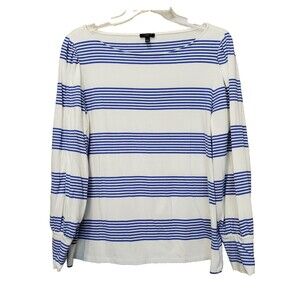 Talbots Petite Blue Striped Cotton Blend Boat Neck Long Sleeve T-Shirt Size XLP